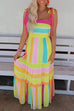 Camilladress Bow Knot Shoulder Color Block Striped Maxi Cami Dress