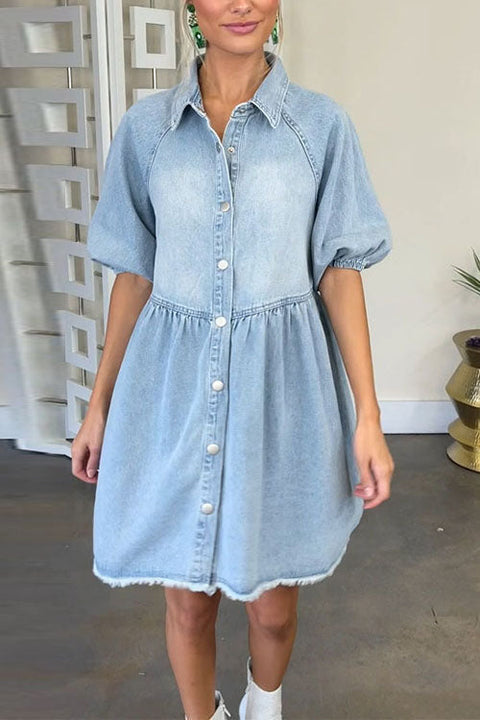 Camilladress Half Sleeves Button Down A-line Denim Shirt Dress