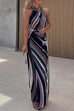 Camilladress Sleeveless Tie Waist Color Block Striped Maxi Dress