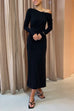 Cold Shoulder Long Sleeves Ruched Elegant Midi Dress