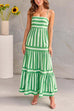 Camilladress Spaghetti Strap Ruffle Tiered Color Block Striped Maxi Dress