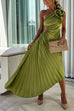 Camilladress 3D Rose One Shoulder Cut Out Waist Asymmetric Hem Pleated Maxi Dress