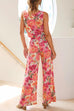 Camilladress Floral Printed Square Collar Crop Tank Top Wide Leg Pants Set