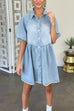 Camilladress Half Sleeves Button Down A-line Denim Shirt Dress