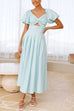 Camilladress V Neck Twist Front Puff Sleeves Cut Out Maxi Dress