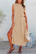 Camilladress Sleeveless Tie Waist Side Split Ribbed Knitting Dress