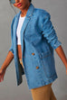 Camilladress Notch Lapel Button Front Pocketed Denim Blazer