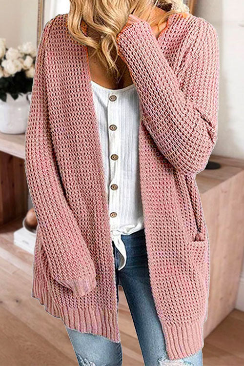 Camilladress Solid Open Front pocketed Knit Sweater Outwear