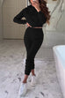 Camilladress Long Sleeves Hoodied Crop Sweatshirt Elastic Waist Joggers Loungewear Set