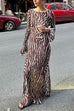 Camilladress Boat Neck Bell Sleeves Animal Print Maxi Dress