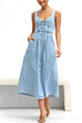 Camilladress Distressed Button Down Pocketed Denim A-line Midi Cami Dress