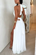 Camilladress Deep V Neck Halter Tie Knot Backless Slit Maxi Dress