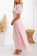 Mockneck Ruched Waist Fairy Pink Mesh Maxi Flowy Dress