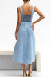 Camilladress Distressed Button Down Pocketed Denim A-line Midi Cami Dress