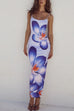 Camilladress Spaghetti Strap Back Slit Lily Print Bodycon Maxi Dress