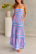 Camilladress Spaghetti Strap Ruffle Tiered Color Block Striped Maxi Dress