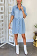 Camilladress Half Sleeves Button Down A-line Denim Shirt Dress