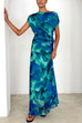 Off Shoulder Ruched Lagoon Print Maxi Dress