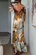 Long Sleeves Backless Botanical Print Maxi Dress