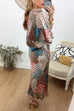 Camilladress 3/4 Sleeves Button Up Top and High Waist Maxi Skirt Printed Set