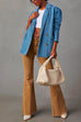 Camilladress Notch Lapel Button Front Pocketed Denim Blazer