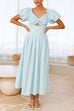 Camilladress V Neck Twist Front Puff Sleeves Cut Out Maxi Dress