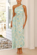 Camilladress One Shoulder Drawstring Cut Out Pleated Floral Maxi Dress