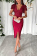 Camilladress V Neck Ruffle Sleeves Slit Sequin Midi Party Dress