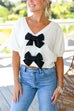 Camilladress V Neck Short Sleeves Bow Knot Knit Top