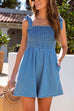 Camilladress Sleeveless Bow Knot Shoulder Smocked Denim Romper