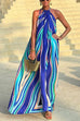 Camilladress Halter Sleeveless Color Block Printed Swing Maxi Vacation Dress