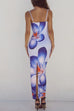 Camilladress Spaghetti Strap Back Slit Lily Print Bodycon Maxi Dress