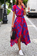 Camilladress V Neck Tie Waist Printed Wrapped Long Holiday Dress