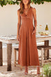 Camilladress Ruched V Neck Cut Out Sleeveless Wide Leg Jumpsuit