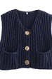 Camilladress Gold Buttons Pocketed Chunky Sweater Vest