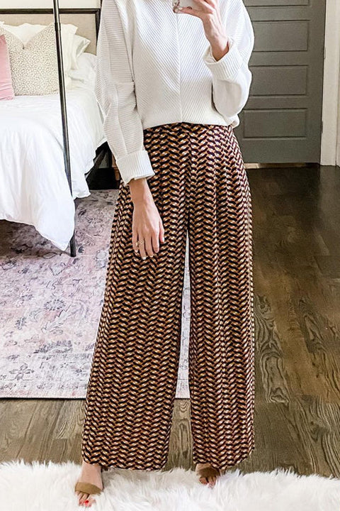 High Waist Wide Leg Printed Casual Pants