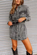 Camilladress Vintage Long Sleeves Belted Denim Mini Shirt Dress