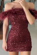 Camilladress Off Shoulder Feather Trim Sequin Mini Party Dress