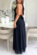 Camilladress Deep V Neck Halter Tie Knot Backless Slit Maxi Dress