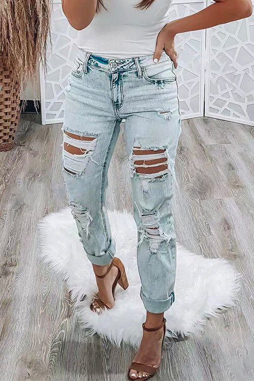 Camilladress Distressed High Rise Ripped Boyfriend Denim Pants