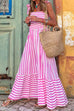 Camilladress Striped Bow Knot Shoulder Smocked Ruffle Maxi Holiday Dress