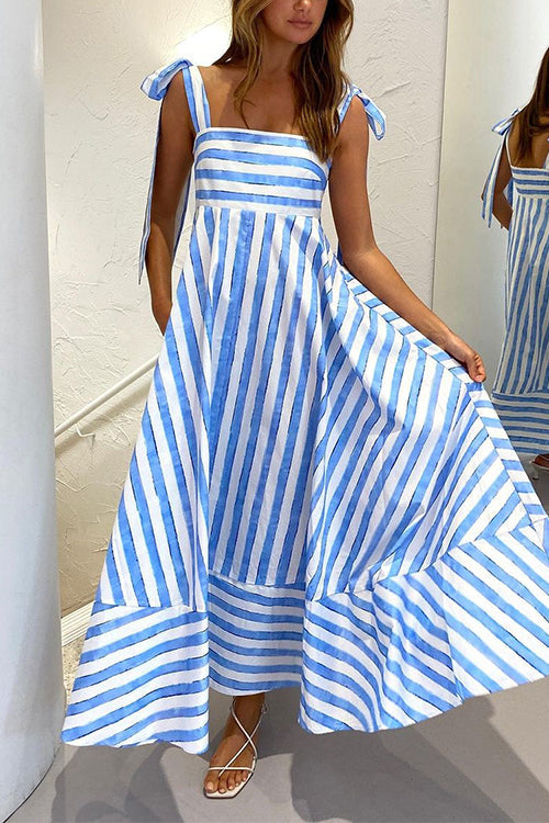 Camilladress Pocketed Bow Shoulder Striped Swing Maxi Cami Dress