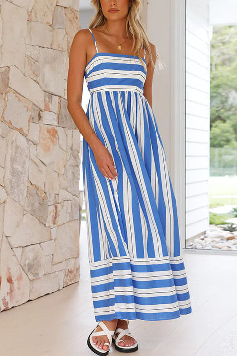 Camilladress Back Cut Out High Waist Striped Maxi Cami Dress