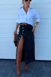 Camilladress High Rise Button Down Slit Denim Skirt