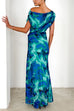 Off Shoulder Ruched Lagoon Print Maxi Dress