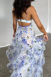 Camilladress V Neck Backless Cut Out Ruffle Trim Slit Floral Maxi Cami Dress