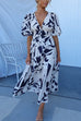 Camilladress V Neck Puff Sleeves Printed Maxi Flowy Dress