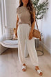 Camilladress Mockneck Short Sleeves Top Pocketed Harem Pants Knitting Set