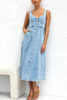 Camilladress Distressed Button Down Pocketed Denim A-line Midi Cami Dress