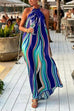 Camilladress Halter Sleeveless Color Block Printed Swing Maxi Vacation Dress